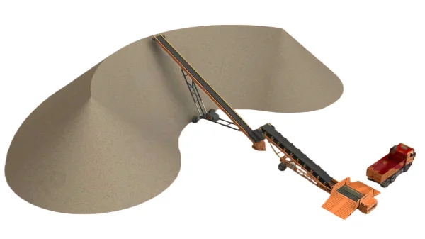 belt truck unloader for radial stacker feeding 